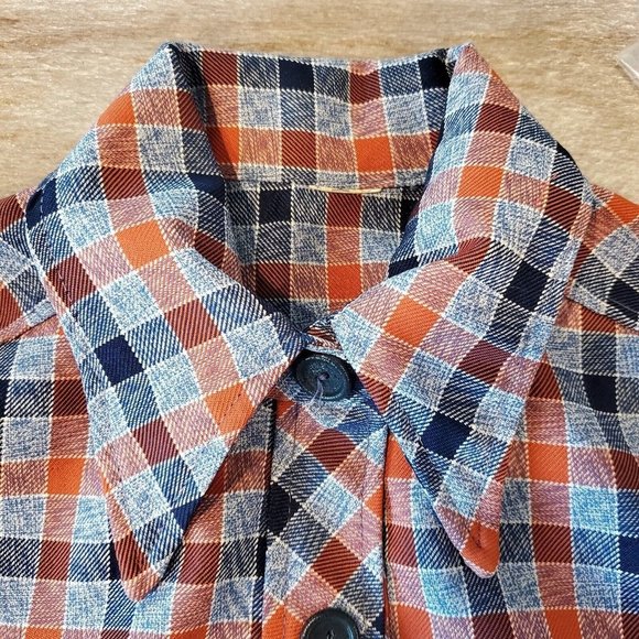 Vintage 70s Womens Sz M Plaid Button Up Jacket Blue Orange Unlined Pockets Retro - Picture 6 of 9